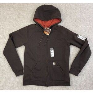 New Carhartt Women's Medium (8-10) Full Zip Hoodie Thermal Lined Brown